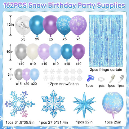 Amandir Snow Birthday Party Supplies - 162PCS Balloon Garland & Fringe Curtain | Winter Wonderland Decor
