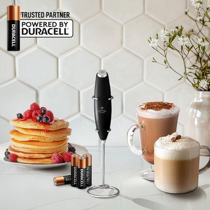 Zulay Kitchen Milk Frother Wand - Ultra Fast Handheld Electric Whisk for Coffee & Lattes - Metallic Black