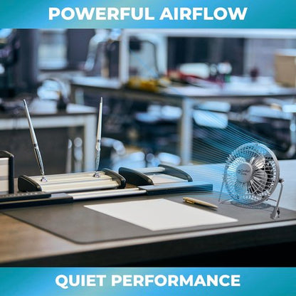 Comfort Zone Mini Desk Fan - High Velocity 4-Inch All-Metal USB Fan with 360° Tilt & Quiet Operation | Portable for Home & Travel