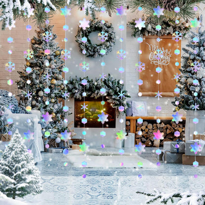 Skiennix 52 Ft Snowflake Garland Decorations - Holographic Twinkle Hanging Streamer for Events