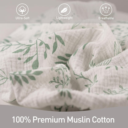 Skiennix Muslin Bassinet Fitted Sheets - Soft, Breathable Cotton | 2-Pack with 360° Snug Fit, Universal Design (Bright Leaves)
