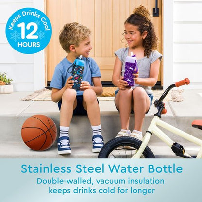Bentgo® Kids Stainless Steel Water Bottle - Leak-Proof & Insulated, Keeps Cool 12 Hours | 14 oz. Dinosaur Design for Ages 3+
