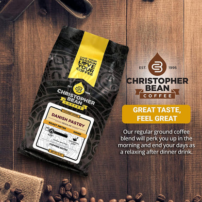 Christopher Bean Coffee - Danish Pastry Flavored Coffee, (Regular Ground) 100% Arabica, No Sugar, No Fats, Made with Non-GMO Flavorings, 12-Ounce Bag of Regular Ground coffee