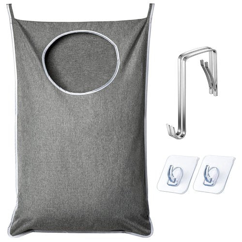 ANSTROUT XL Hanging Laundry Hamper, Extra Large Tear-resistance Door Hamper with 2 Types Hooks for Dirty Clothes, Save Bathroom Space Hanging Laundry Bag (36.5x 22 Inch,Grey)