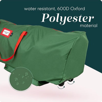Handy Laundry Christmas Tree Storage Bag with Wheels - Heavy Duty 7.5 ft Capacity, Durable Green Zippered Container for Ornaments & Decorations