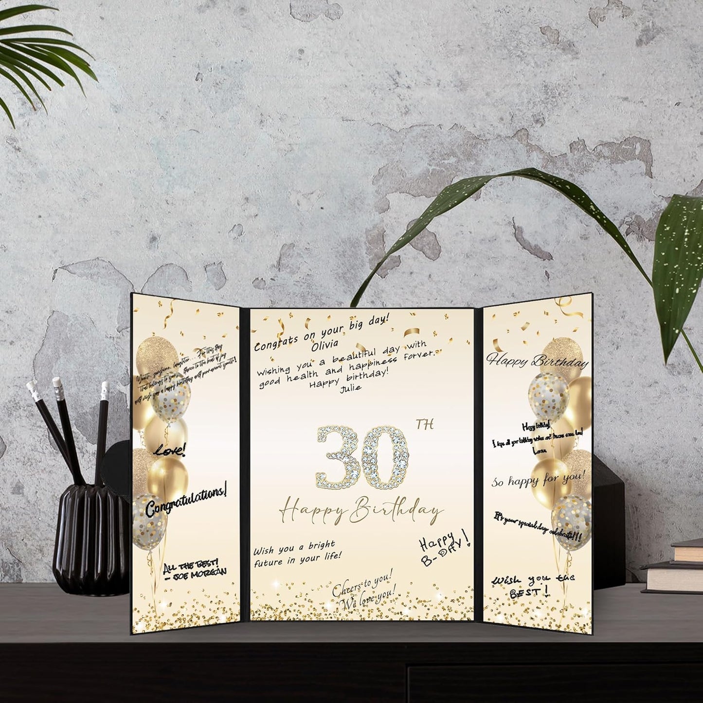 DARUNAXY 30th Birthday Party Decorations - Alternative Signature Guest Book for Men & Women | Black & Gold Design