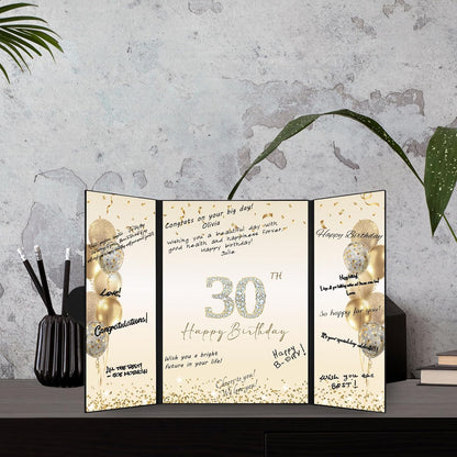 DARUNAXY 30th Birthday Party Decorations - Alternative Signature Guest Book for Men & Women | Black & Gold Design