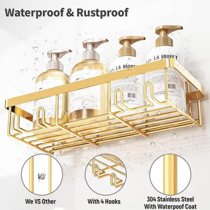 Liuoud Shower Caddy Organizer - Rustproof Stainless Steel Wall Storage Basket Set - Gold Finish, 5 Pack