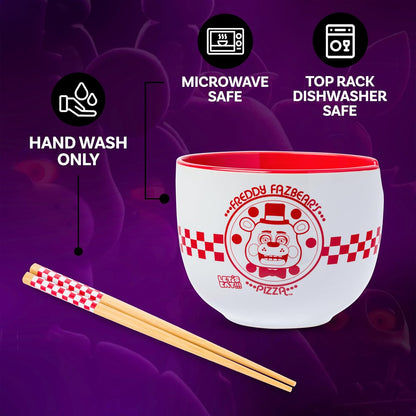 Silver Buffalo Five Nights at Freddy's Ramen Noodle Bowl - 20 Oz Ceramic with Chopsticks, Microwave Safe