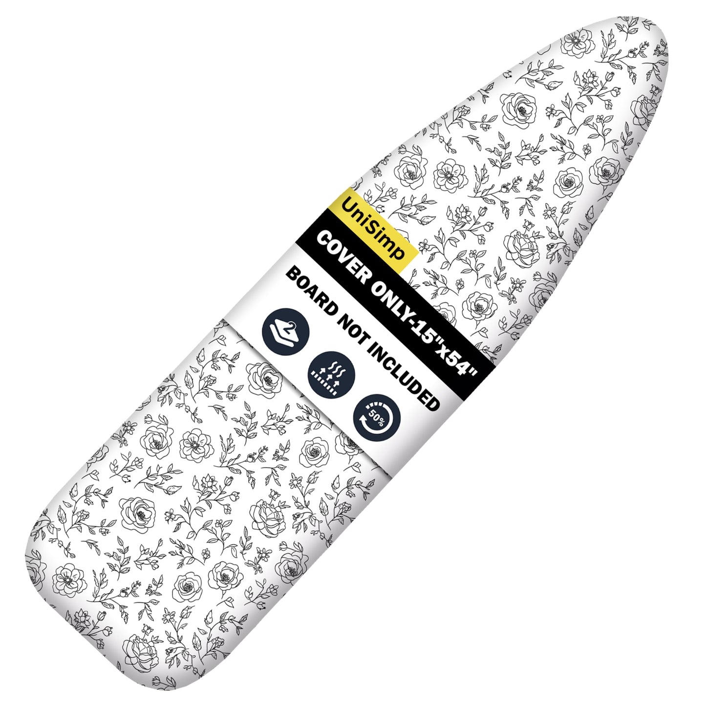 UniSimp Ironing Board Cover and Pad 15"x54" Extra Thick Natural Cotton, Scorch and Stain Resistant Padding, Standard Size Iron Board Cover with Fasteners Heavy Duty Elastic Edge, Heatproof Rose