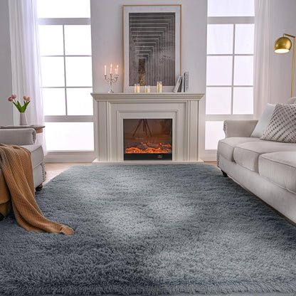 Skiennix Fluffy Area Rug - Soft Grey Shag Carpet for Bedroom & Living Room | 5x7 Plush Design