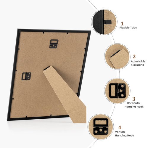 11x14 Picture Frame Set of 2,Display Pictures 11"x14",Black Photo Frame with Shatter Resistant Plexiglass,Picture Frames 11x14 Tabletop and Wall Mount,Poster Frame for Display Certificate Document