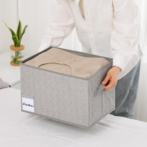 Homsorout Linen Closet Organizers - Extra Large Foldable Storage Bins with Lids, 5 Pack in Light Grey