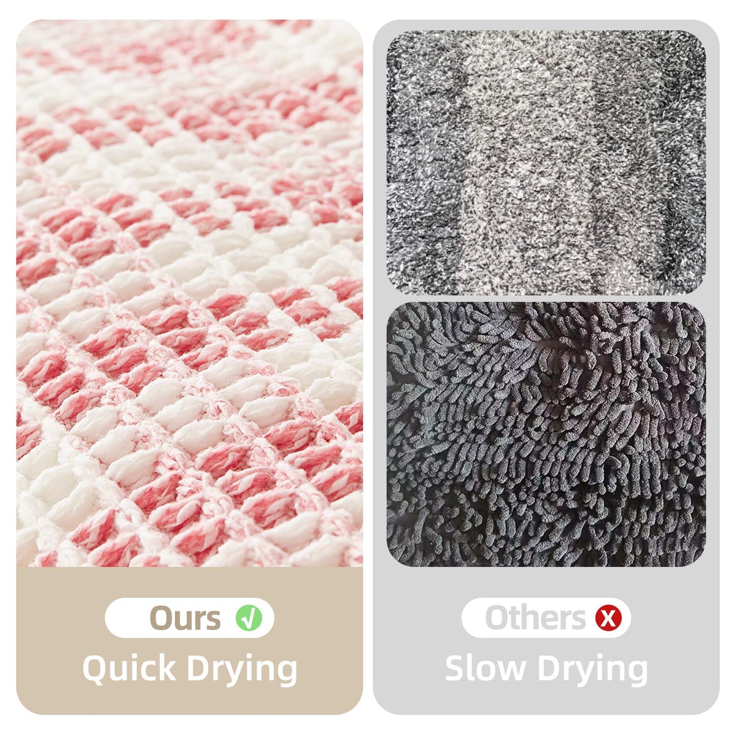 TYUU Waffle Bath Mat, Boho Bathroom Rugs Non Slip Washable Absorbent Checkered Bathroom Mat Quick Dry Cute Bath Mat, 30"x20" Pink and White