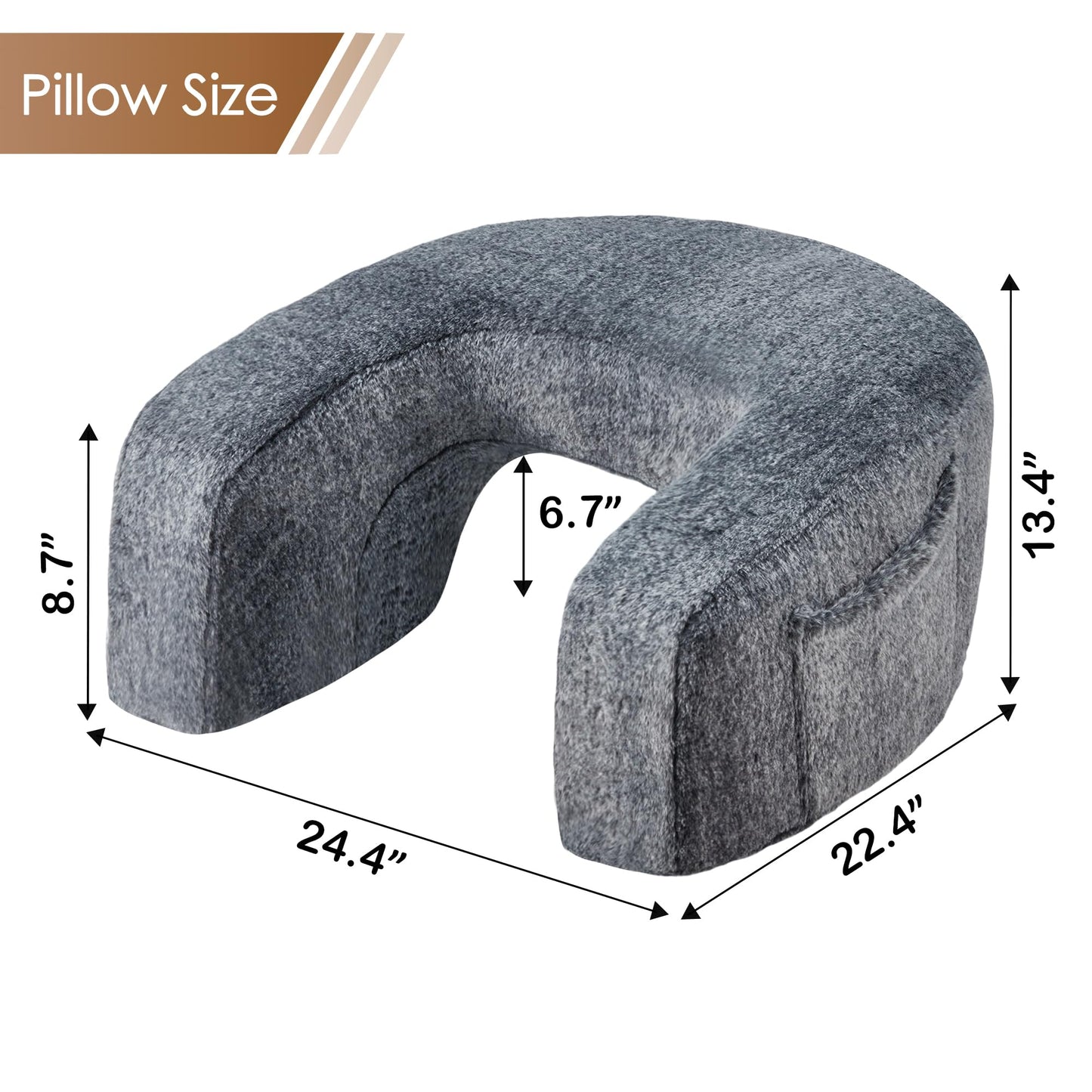 Homguava Reading Pillow Memory Foam Gaming Pillow Arm Rest Pillow with Side Pocket Large Furry Pillow for Adults Perfectly Fitting Your Body for Reading, Gaming, Working (Furry Grey)