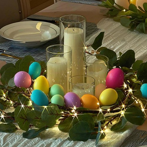 Hairui Lighted Eucalyptus Garland - 6FT Faux Vine with 96 LED Lights & Timer for Wedding Decor