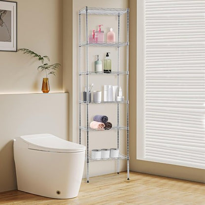 BestOffice | 6-Tier Wire Storage Shelves | Heavy-Duty Metal | 17x12x64 | Chrome Finish | Easy No-Tool Assembly