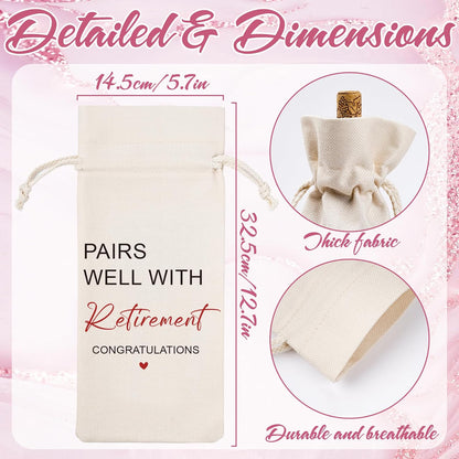 Retirement Wine Bag Farewell Gifts - Going Away Gifts for Retirees, Friends, Coworkers, Boss, Teachers, Employees, Women, Floral Drawstring Burlap Wine Bottle Bag for Retired, Goodbye, New Beginnings