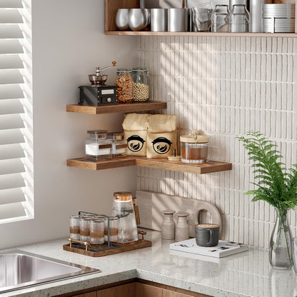 RALGEND Floating Wall Shelves - Set of 3 Rustic Brown 1.5" Thick with Invisible Brackets | 15.7L x 7.9W for Home Decor