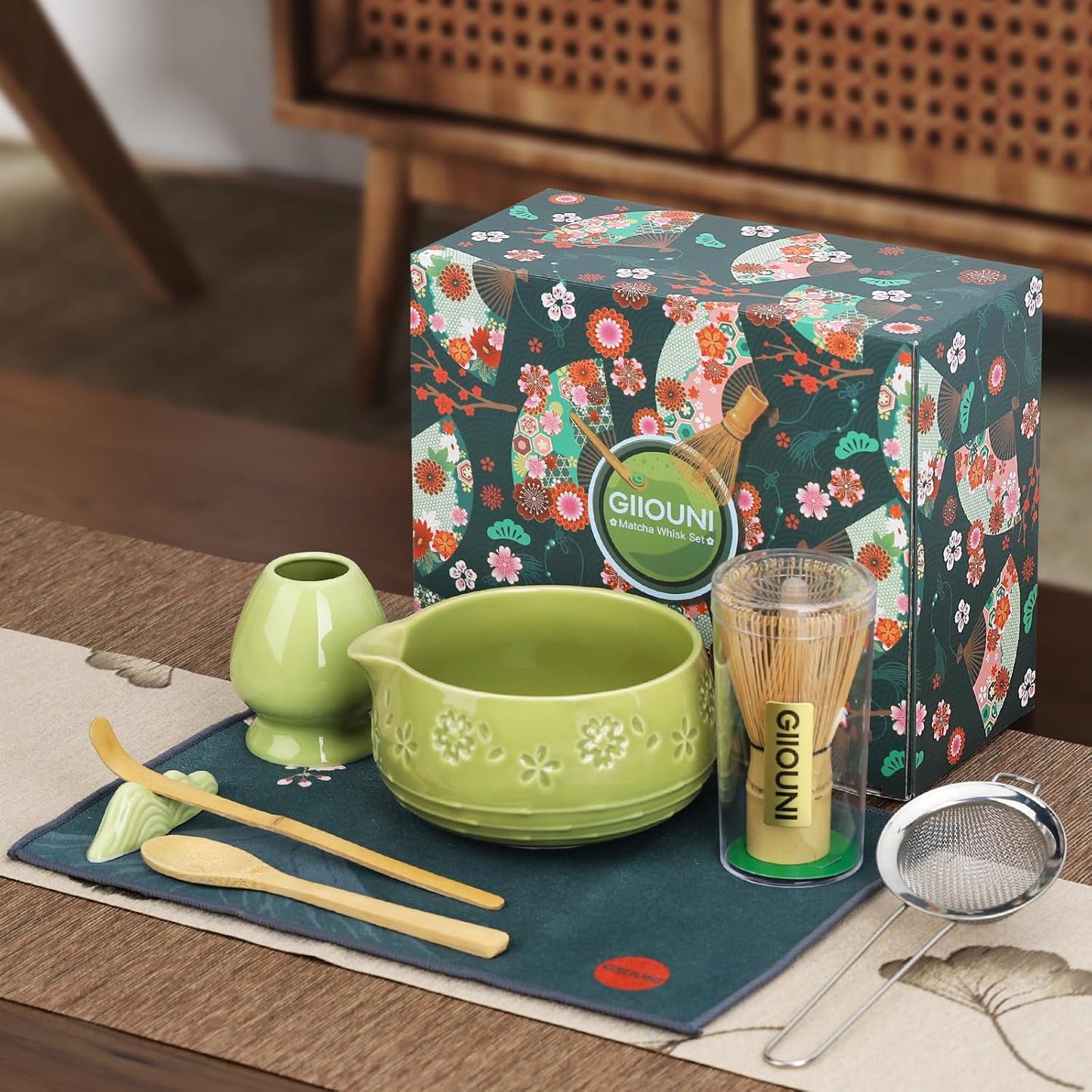Skiennix Matcha Whisk Set - 8-Piece Ceramic Kit with Bowl, Chasen Holder, Scoop Rest & Sifter | Perfect Gift for Matcha Lovers