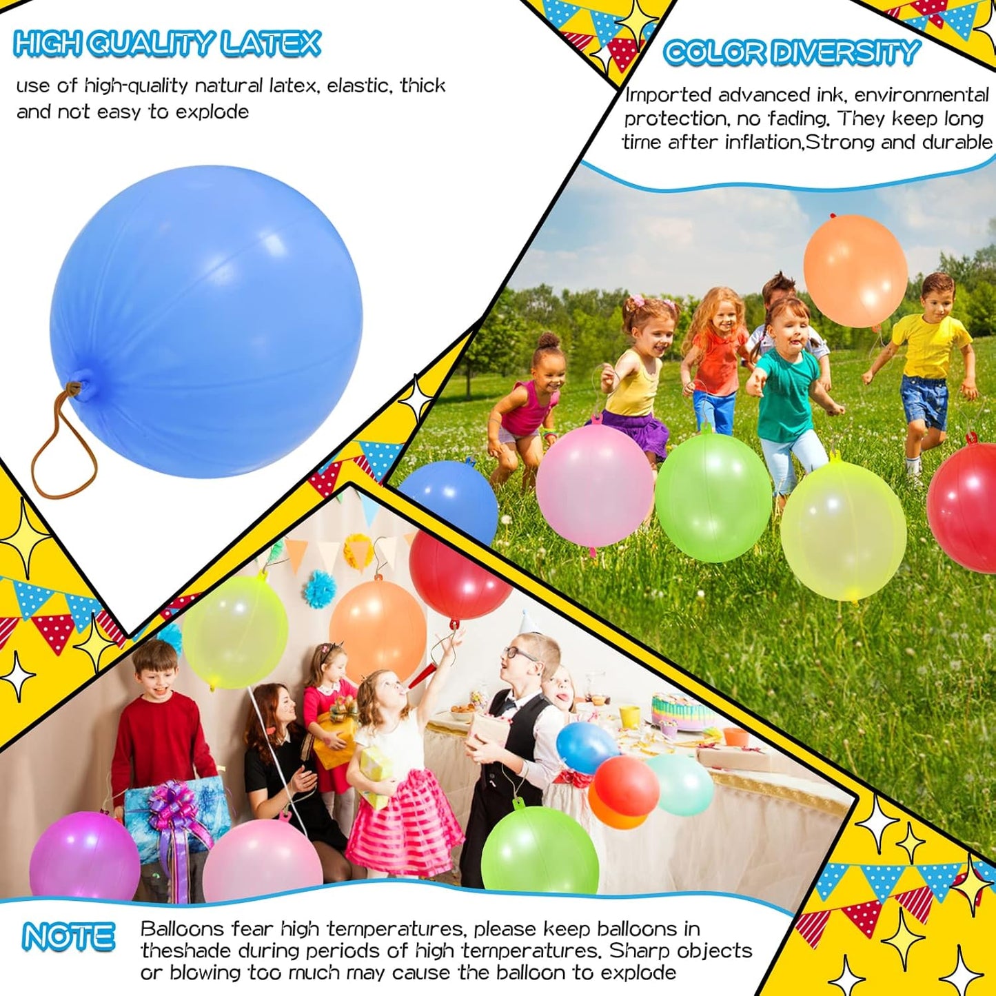 Punch Balloons - 48pcs Neon Party Favors for Kids | Fun Carnival Bounce Balloons with Rubber Bands