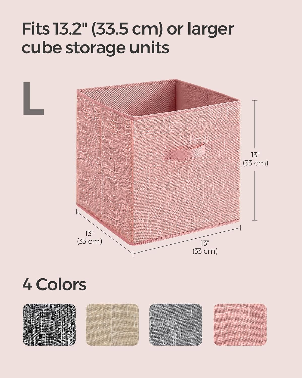 SONGMICS Storage Cubes - 13-Inch Foldable Non-Woven Fabric Bins with Double Handles | Set of 6 in Jelly Pink