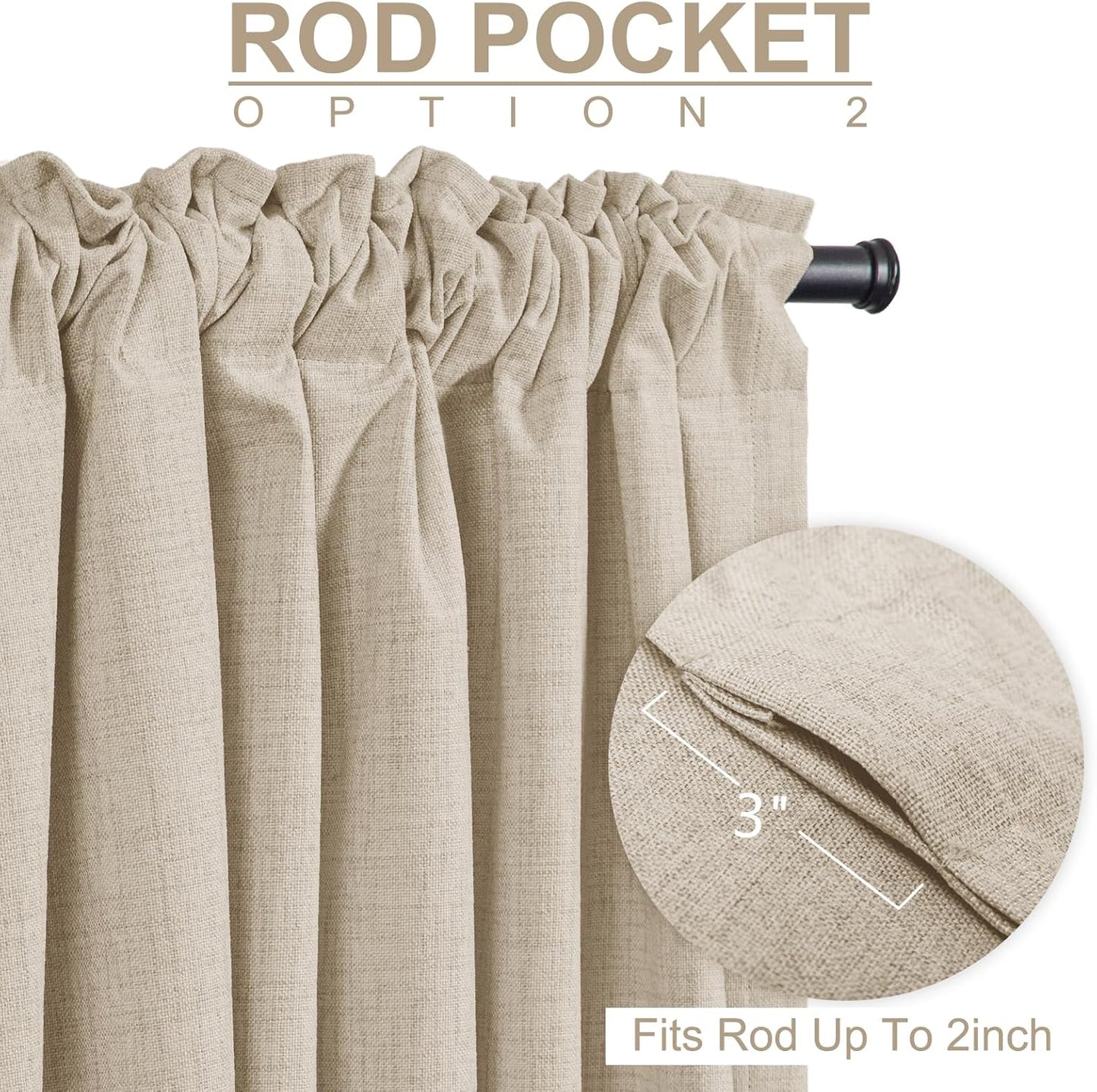 Skiennix 100% Blackout Linen Curtains - Thermal Insulated Drapes for Bedroom | 50" W x 90" L, Oatmeal