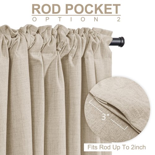 100% Blackout Shield Linen Blackout Curtains for Bedroom 84 Inches Long, Back Tab/Rod Pocket Living Room Drapes, Thermal Insulated Blackout Curtains 2 Panels Set, 50" W x 84" L, Oatmeal