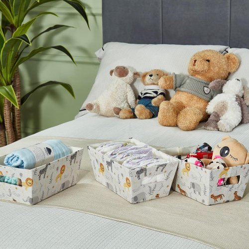 DECOMOMO Small Storage Baskets - Cute Animal Print Organizing Bins for Nursery | Set of 4 Nestable Mini Baskets