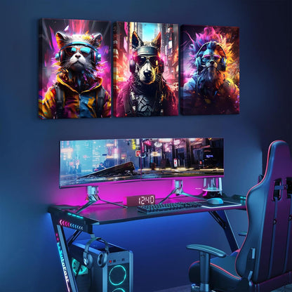 QGNBGBJ Framed Gaming Posters - Colorful Graffiti Animal Wall Art for Gamers | 12x16in Canvas Prints