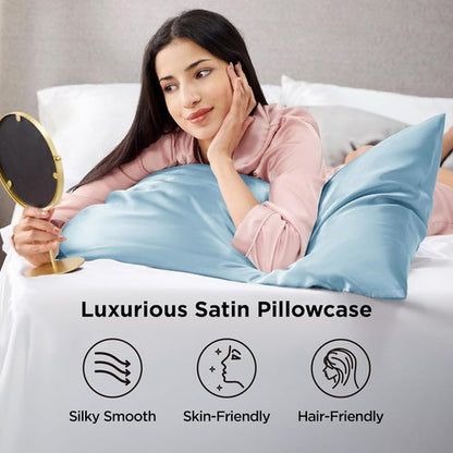 Bedsure Satin Pillowcase - Luxurious Silk-Like Comfort | Standard Size Aqua, 20x26 Inches, 2-Pack