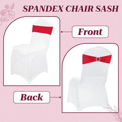 MDS Premium Spandex Chair Sashes - 50 Pack Stretch Covers with Buckle Slider for Weddings & Events | Red