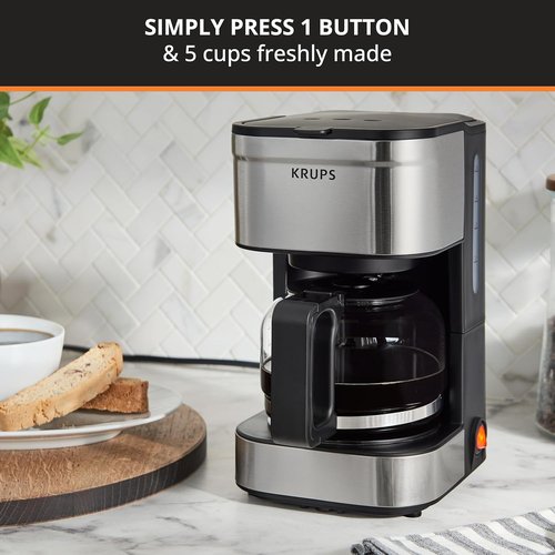 KRUPS Simply Brew Compact 5-Cup Coffee Maker - Stainless Steel, Pause & Brew, Keep Warm Feature