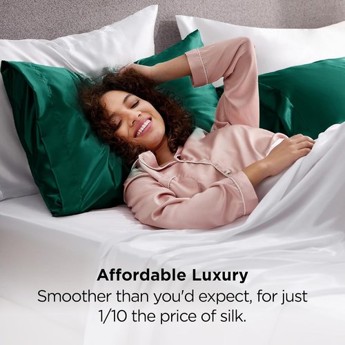 Bedsure Satin Pillowcase - Luxurious Silk-Like Feel | Standard Size Dark Green 20x26 Inches, 2-Pack
