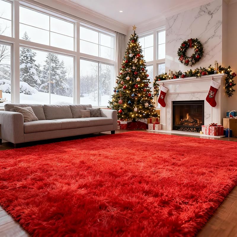 Red 6' x 9' Ultra Soft Shag Area Rug for Bedroom & Living Room (Variation: Red+6' x 9' Rectangular) - Non-Slip Plush Home Decor