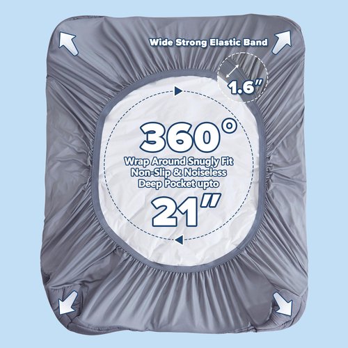 ELVEN HOME Queen Mattress Topper Pillow Top Cooling Mattress Pad Quilted Fitted Thick Mattress Cover Queen Size Bed 8-21" Deep Pocket, Grey