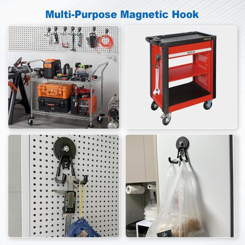 Heavy-Duty Magnetic Garage Hooks by [Brand Name] - 2-Pack Strong Tool Holders with Anti-Scratch Rubber Coating for Garage and Outdoor Storage