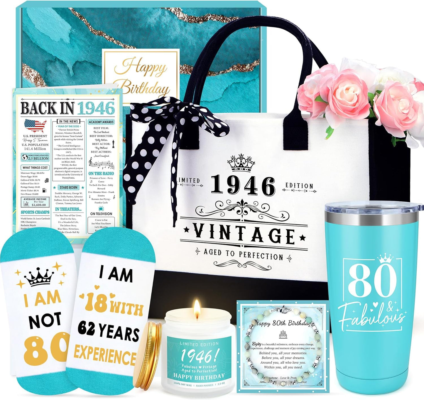 Skiennix 80th Birthday Gifts for Women - Unique & Meaningful 1946 Gift Ideas for Mom