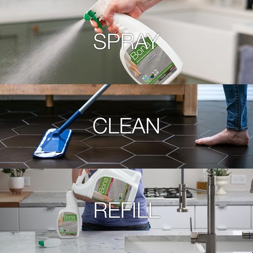 Bona Multi-Surface Floor Cleaner Spray - 32 Oz - Unscented & Refillable | Residue-Free Solution for Stone, Tile, Laminate & Vinyl Floors