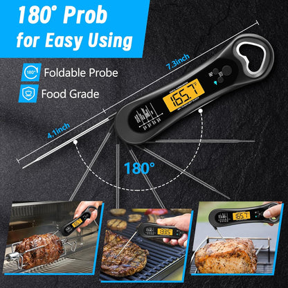 Skiennix Digital Meat Thermometer - Instant Read Cooking Tool with Backlight & Calibration | Perfect for BBQ, Turkey, Candy, Liquids