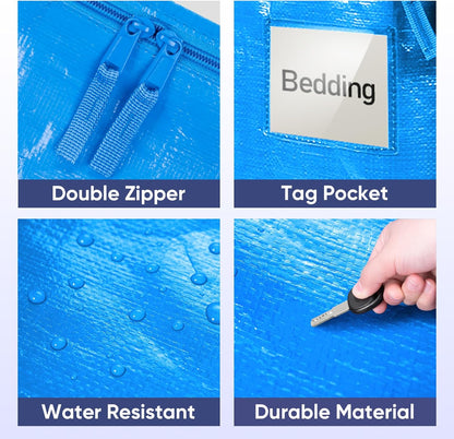 TICONN Extra Large Heavy-Duty Moving Bags - Durable Storage with Zippers & Handles | 2 Pack, Sky Blue