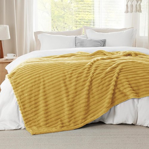 Bedsure GentleSoft California King Size Blanket - Cozy Yellow Fleece Throw for Women, 102x96 Inches