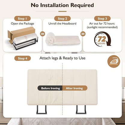Twin Headboard Only - Memory Foam Bed Headboard, No Assembly Required - Beige