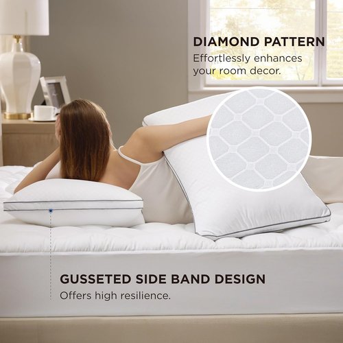 Bedsure Queen Pillows - Fluffy Hotel Quality Pillows with Gusseted Support | Diamond Quilted Design