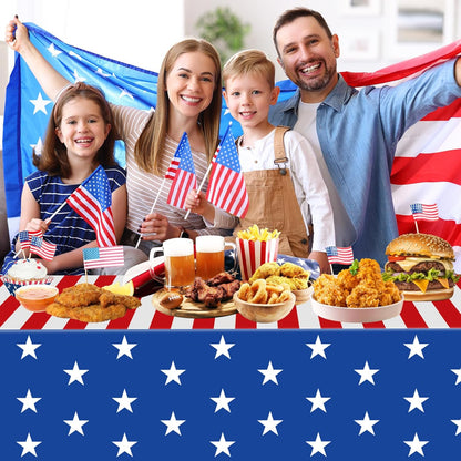 Patriotic 4th of July Tablecloth by [Brand Name] - Disposable Rectangle USA Flag Design, 54" x 108"