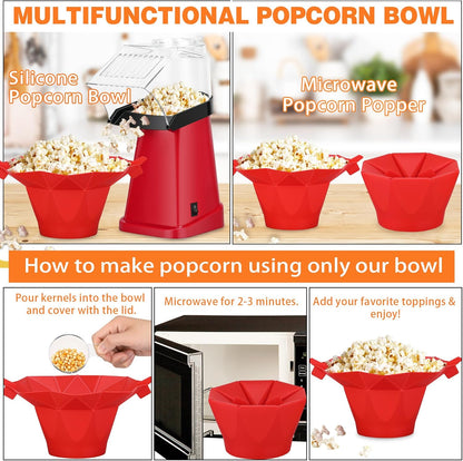 Skiennix Hot Air Popcorn Popper - Fast 1200W Machine with Bowl & Butter Tray for Kids Parties