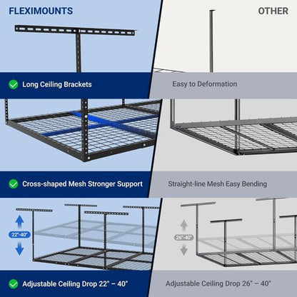 FLEXIMOUNTS 4x8 Overhead Garage Storage Rack - Heavy-Duty Adjustable Metal Ceiling Racks | 2-Pack, Black