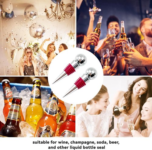 Daily Treasures 2 Pcs Disco Wine Bottle Corks,Reusable Wine Bottle Stopper with disco mirror ball,Silicone Stopper Saver Sealer,Keeping Wine Fresh,for Wine Champagne Prosecco Beer Spirits Collection