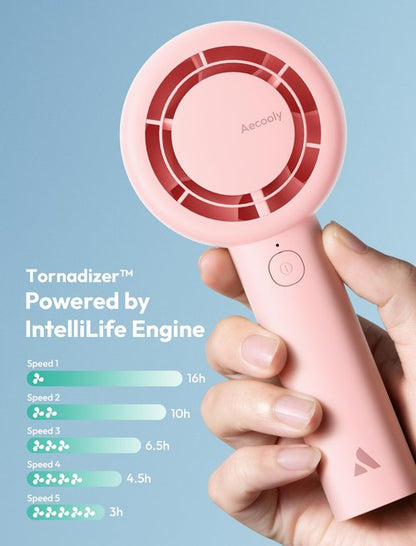 Aecooly Portable Handheld Turbo Fan [16H Max Cooling Time], 5 Speeds USB Rechargeable Mini Personal Battery Operated Small Pocket Cooling Fan GIfts for Women, Travel, Home, Office, Beach, Lash -Pink