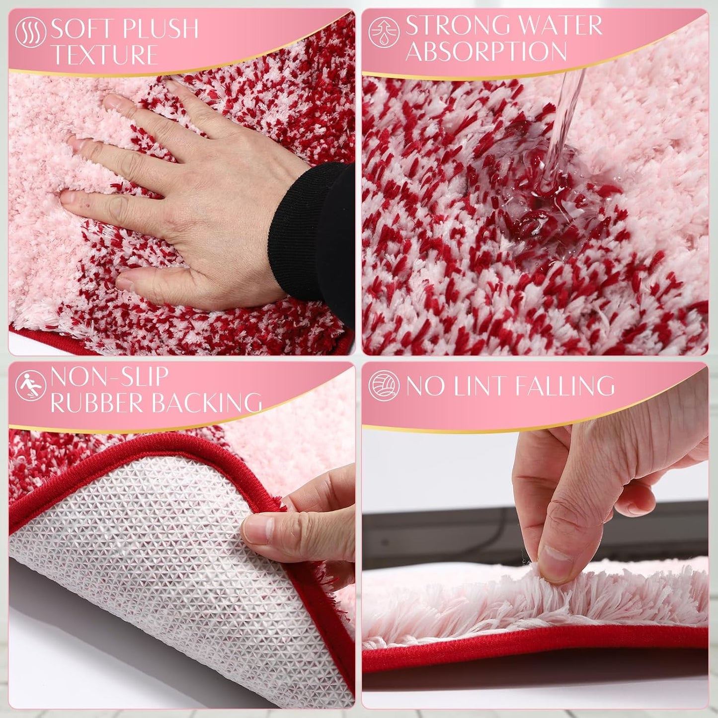 WSBArt 32PCS Bathroom Set - Stylish Pink Shower Curtain & Rug Accessories with Trash Can